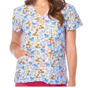 NWT Women’s Large Dog & Floral Print Scrubfinity Basix Scrub Top